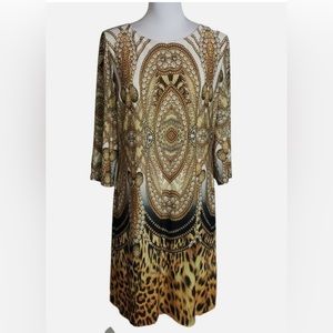 Chicos Women’s Status Shift Dress Sz 2 US 12 LARGE Leopard Jewel Print Stretchy